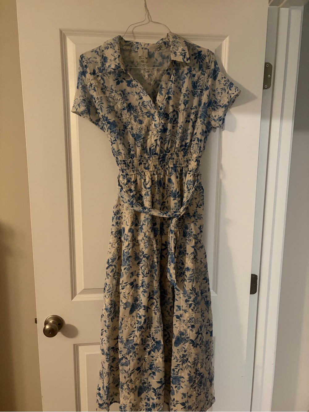 Jolie Cream Maxi Dress with Blue Floral Print